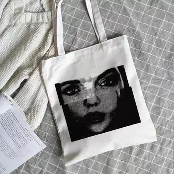 Холщовая сумка с готическим лицом и принтом ужасов, большая вместительная винтажная повседневная сумка-шоппер, школьная сумка в стиле хип-хоп, уличная женская сумка на плечо 24*26cm