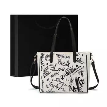 Холщовая сумка с граффити, новая модная большая вместительная сумка-тоут, большая сумка, подарок на день рождения, длина 30 см, высота 26 см, ширина 9 см белый
