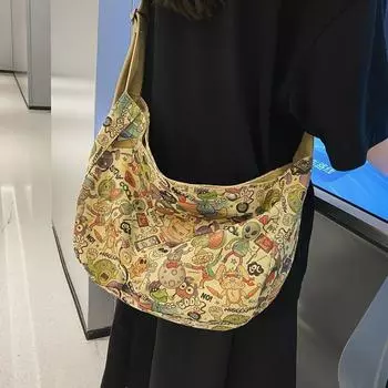 Холщовая сумка с граффити, женская большая вместительная сумка для Instagram, модный бренд, японская литературная и художественная сумка на одно плечо, студенческая классная сумка