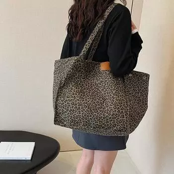 Холщовая сумка с леопардовым принтом, большая вместительная сумка, новая модная портативная сумка для поездок на работу, универсальная сумка через плечо для мам One size