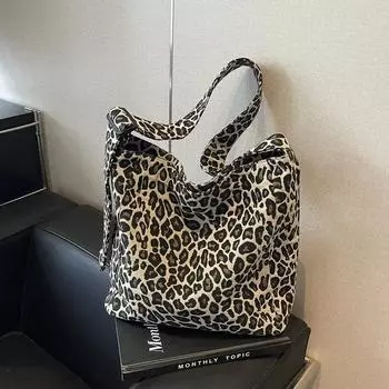 Холщовая сумка с леопардовым принтом на молнии через плечо, высокое качество, большая вместимость, простая повседневная сумка через плечо, мягкая универсальная сумка