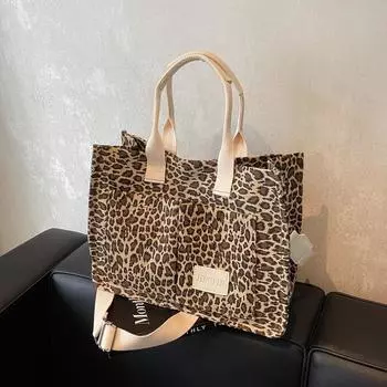 Холщовая сумка с леопардовым принтом в стиле ретро, большая вместимость, универсальная повседневная сумка-тоут, сумка-мессенджер в студенческом стиле Tide хаки