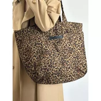 Холщовая сумка с леопардовым принтом в стиле ретро для женщин 2024 года, новый дизайн в стиле ленивой моды, универсальная сумка через плечо для работы и поездок на работу цветной печати леопарда