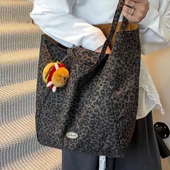 Холщовая сумка с леопардовым принтом, женская новая весенне-летняя модная сумка-тоут, повседневная сумка через плечо большой вместимости для поездок на работу