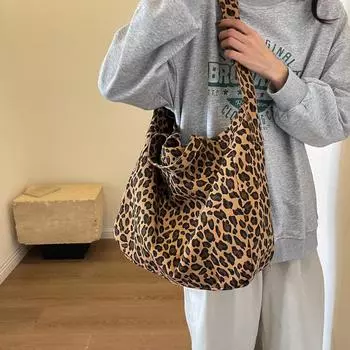Холщовая сумка с леопардовым принтом Женская сумка через плечо Сумка через плечо Большая сумка коричневый