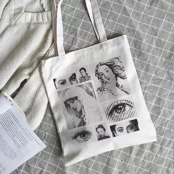 Холщовая сумка с масляным принтом, повседневная большая вместительная сумка-шоппер в стиле Харадзюку в стиле панк, винтажная сумка-шоппер, готическая повседневная женская сумка на плечо y2k 24*26cm