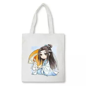 Холщовая сумка с принтом аниме Mo Dao Zu Shi Harajuku, повседневная сумка-тоут для женщин и девочек, эко-шоппер, сумки на плечо, хипстерская сумка на плечо с героями мультфильмов 24*26cm