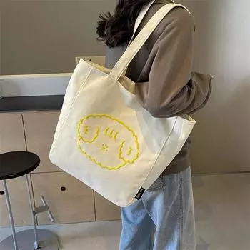 Холщовая сумка с вышивкой, женская сумка на плечо, студенческая сумка-тоут большой емкости, пригородная сумка чёрный