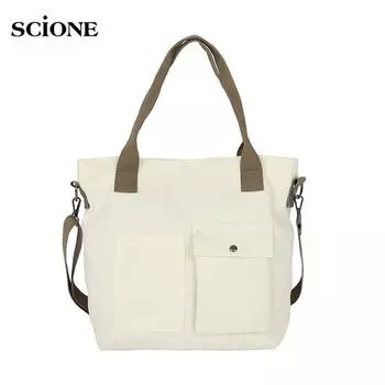 Холщовая сумка SCIONE, женская универсальная сумка-мессенджер на одно плечо, студенческая сумка в стиле Харадзюку 29cm*11cm*33cm белый