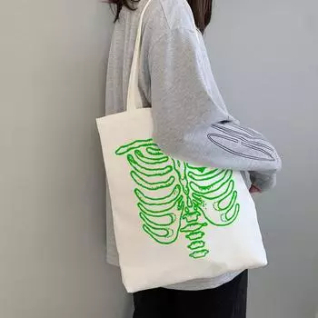 Холщовая сумка-шоппер в готическом стиле с принтом скелета, женская сумка большой вместимости, Harajuku, эстетика 90-х годов, винтажная сумка через плечо Y2k 24*26cm