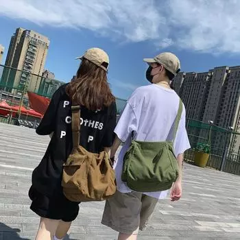 Холщовая сумка, студенческая однотонная сумка через плечо, сумка через плечо зелёный