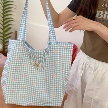 Холщовая сумка Свежая и милая девушка с бантом напечатанным Холщовая сумка Студенческая сумка через плечо большой вместимости для занятий