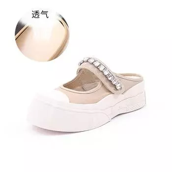 Холщовая сумка, тапочки с открытым носком, женские, лето 2025, новинка, сандалии на липучке с большой подошвой, женские, на толстой подошве, для улицы, полутапочки со стразами 35