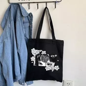 Холщовая сумка Tomie, женская сумка в японском стиле аниме, сумка через плечо, повседневная сумка ужасов, темная, большая вместительность, женские сумки-шоппер в стиле Харадзюку с героями мультфильмов 24*26cm