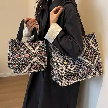 Холщовая сумка-тоут большой емкости в этническом стиле, портативная сумка для мумии, сумка через плечо