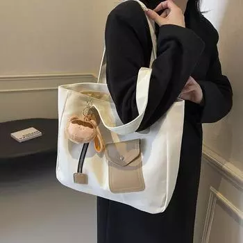 Холщовая сумка-тоут для студентов, сумка на плечо, большая вместимость, сумка для поездок на работу хаки