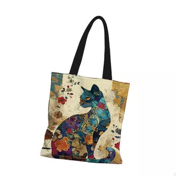 Холщовая сумка-тоут модная женская наплечная сумка для весенних путешествий и летних поездок на работу Side Face Cat