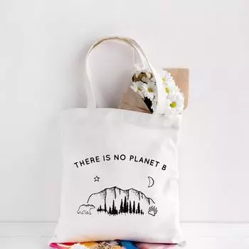Холщовая сумка-тоут на плечо для женщин с двойным ремешком, повседневная школьная сумка для книг Theres No Planet B