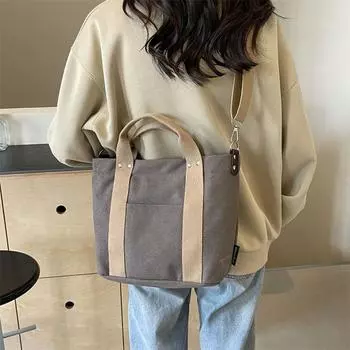 Холщовая сумка-тоут, однотонная женская сумка через плечо, сумка через плечо хаки