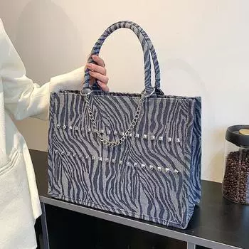 Холщовая сумка-тоут с цепочкой и заклепками, большая вместительная женская сумка, новая модная леопардовая сумка на одно плечо с принтом Pop