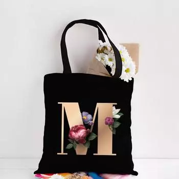 Холщовая сумка-тоут с цветочным письмом и шрифтом ABCDEFG, повседневная сумка-шопер с эко-цветами большой вместимости, сумки на плечо в стиле Харадзюку