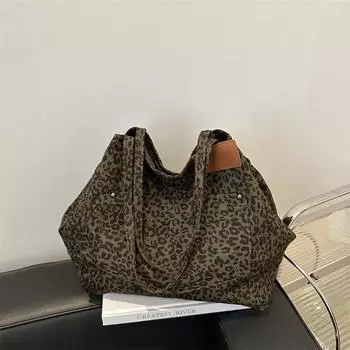 Холщовая сумка-тоут с леопардовым принтом, женская сумка большой вместимости 2025 года, модная сумка, универсальная сумка через плечо для мам коричневый