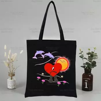 Холщовая сумка-тоут с музыкальным альбомом Un Verano Sin Ti, черные сумки в стиле Харадзюку, повседневная сумка-тоут для женщин и девочек, эко-шоппер, сумки на плечо 24*26cm