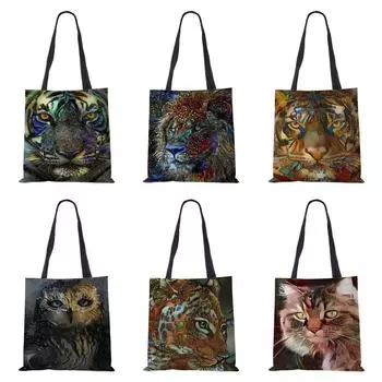 Холщовая сумка-тоут с принтом леопардовой совы, многоразовая повседневная сумка-шоппер, 2022, женские дорожные школьные складные пляжные сумки