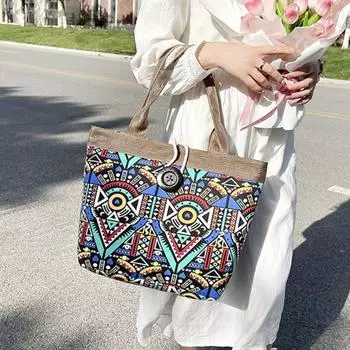 Холщовая сумка в этническом стиле с узором для женщин, сумка на плечо в стиле ретро, повседневная сумка-тоут, вязаный аксессуар леопардовый