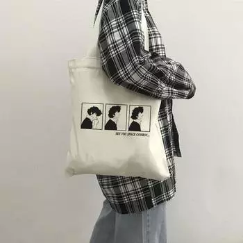 Холщовая сумка в японском стиле аниме, большая вместительная женская сумка в стиле панк, новая женская сумка через плечо Ulzzang, повседневная сумка-шоппер в стиле Харадзюку с героями мультфильмов 24*26cm белый