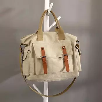 Холщовая сумка в стиле ретро, модная сумка для женщин, сумка через плечо, женская сумка большой вместимости, школьная сумка для отдыха, дорожная сумка-тоут хаки