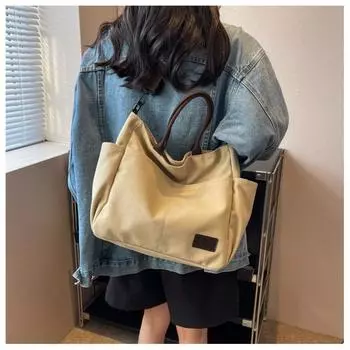 Холщовая сумка в стиле ретро, женская большая сумка, студенческая компьютерная простая сумка, утолщенная сумка через плечо, сумка на молнии one size хаки