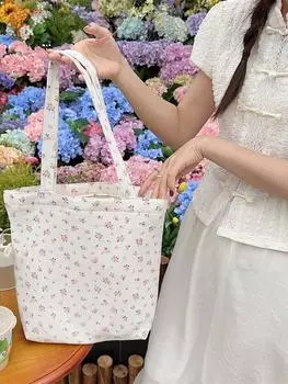 Холщовая сумка весенняя хлопковая холщовая сумка с цветочным принтом сумка-тоут сумка через плечо нишевая сумка