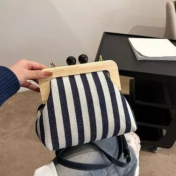 Холщовая сумка Yogodlns в полоску через плечо с замком и ручкой, винтажный кошелек в виде ракушки, вечерние женские сумки на плечо 23x10x19cm синий