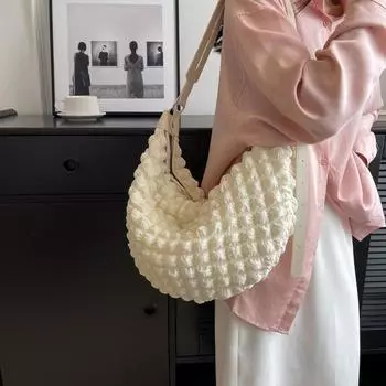 Холщовая сумка женская 2024 новая высококачественная текстура нишевая большая вместительная универсальная широкополосная сумка-мессенджер на одно плечо сумка-пельмень чёрный