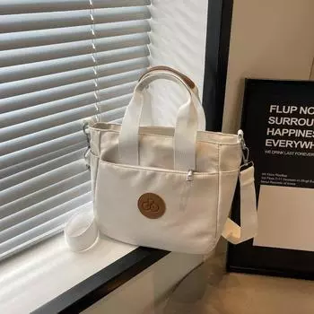 Холщовая сумка женская 2024 новая женская сумка через плечо простая и универсальная повседневная сумка-мессенджер сумка-тоут чёрный