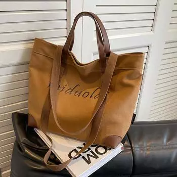 Холщовая сумка женская большая вместимость 2024 новая летняя универсальная простая сумка через плечо тканевая сумка класс пригородная сумка-тоут No specification чёрный