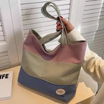 Холщовая сумка женская большая вместимость 2024 новая нишевая контрастная цветная сумка через плечо текстура осень-зима класс пригородная сумка-тоут blue