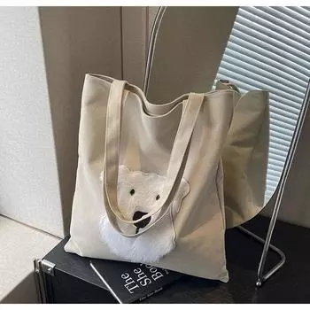 Холщовая сумка женская большая вместимость 2024 новая осенне-зимняя универсальная сумка через плечо для шоппинга сумка для отдыха и поездок на работу чёрный