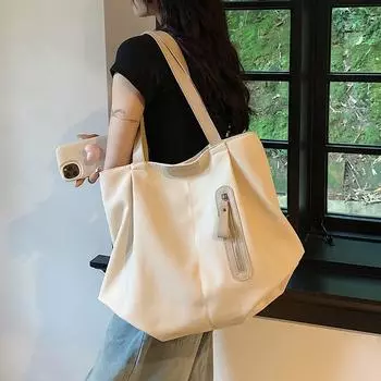 Холщовая сумка женская большая вместимость 2024 новая летняя универсальная сумка через плечо текстурная плиссированная сумка-ведро для поездок на работу No specification чёрный