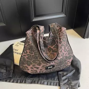 Холщовая сумка женская большая вместимость 2024 новая летняя сумка для отдыха с леопардовым принтом сумка для покупок классная сумка-тоут для поездок на работу зелёный