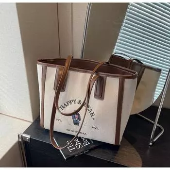 Холщовая сумка женская большая вместимость 2024 новая осенне-зимняя повседневная универсальная сумка через плечо сумка для шоппинга сумка-тоут для поездок на работу чёрный