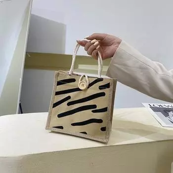 Холщовая сумка женская большая вместимость модная сумка через плечо Южная Корея индивидуальная текстура сумка-тоут чёрный/белый