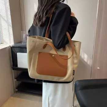 Холщовая сумка женская большая вместительная сумка через плечо портативная студенческая сумка для переноски книг большая сумка чёрный