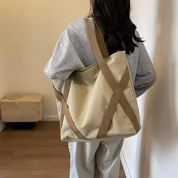 Холщовая сумка Женская большая вместительная сумка через плечо для кампуса Ручная сумка Сумка через плечо бежевый