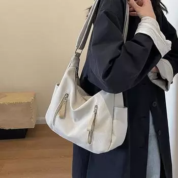 Холщовая сумка Женская большая вместительная сумка Студенческая сумка через плечо через плечо чёрный