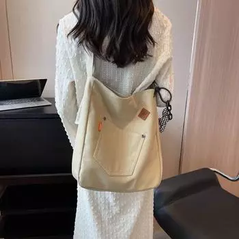 Холщовая сумка женская большая вместительная сумка через плечо сумка-ведро большая сумка чёрный