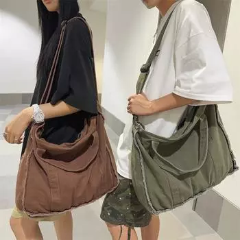 Холщовая сумка женская большая вместительная сумка через плечо студенческая сумка на плечо однотонная мужская сумка-мессенджер белый