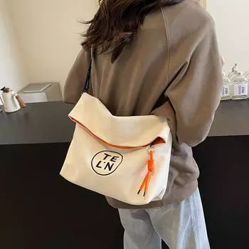 Холщовая сумка женская большая вместительная повседневная сумка на плечо с буквенным принтом ручная сумка через плечо сумка-ведро чёрный