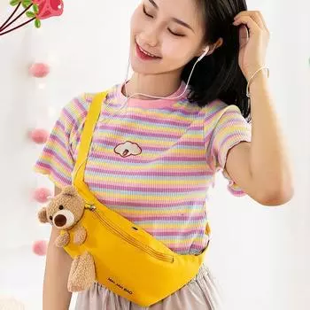 Холщовая сумка, женская милая студенческая нагрудная сумка, сумка через плечо на одно плечо One Size